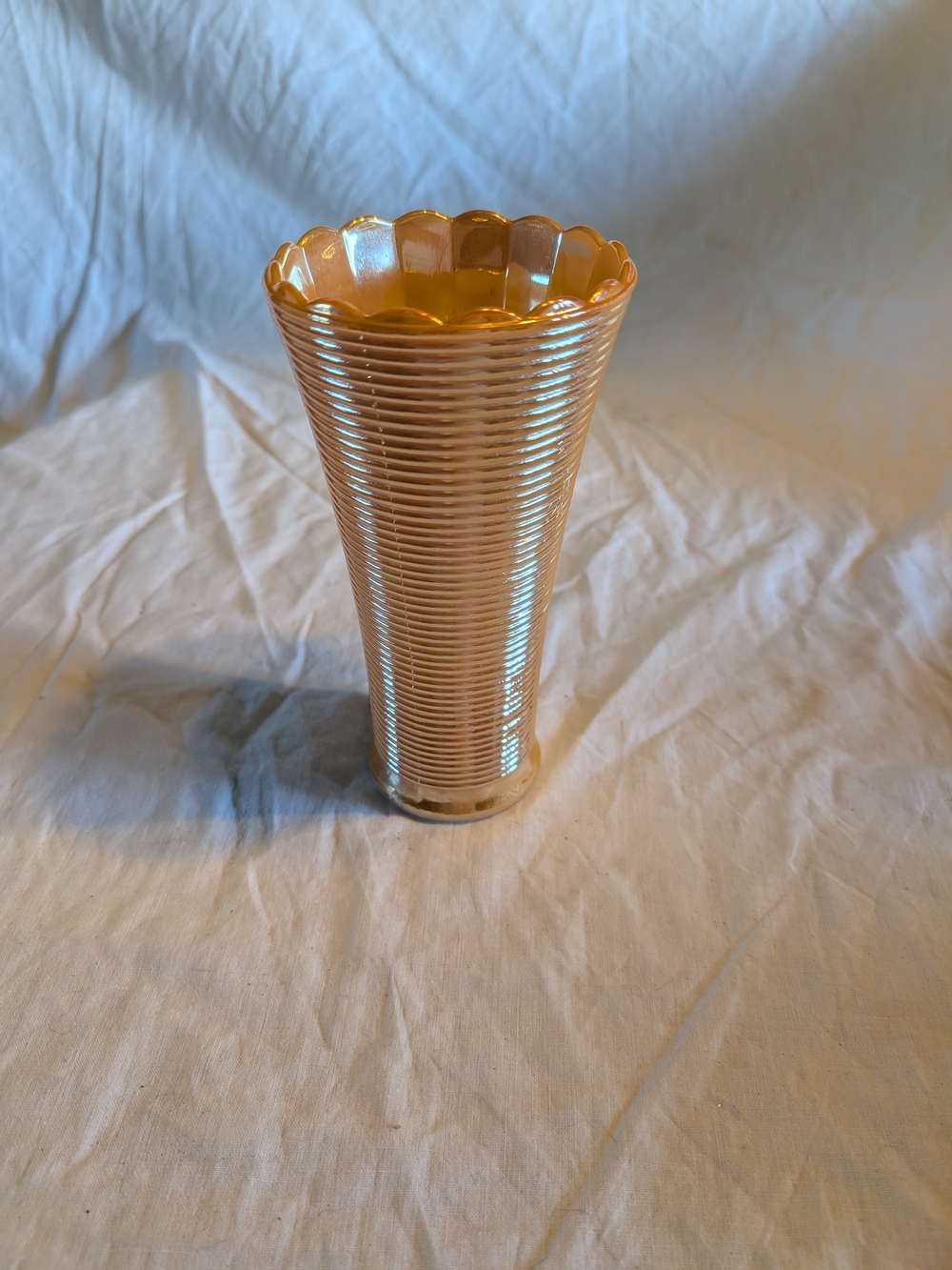 2/30$ Fire King Orange Ribbed Scalloped Vase